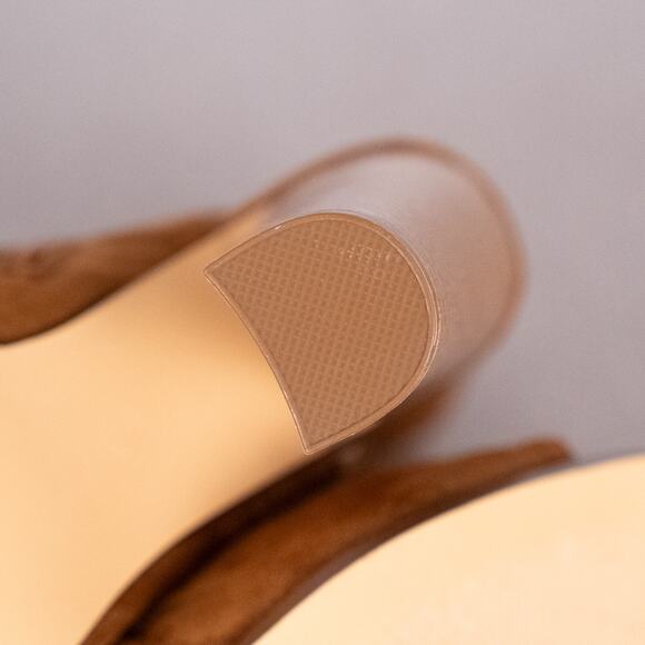 Women's Brown Faux Suede Peep Toe Heeled Zip Booties SZ 8 Festival Western Boho - Picture 8 of 8